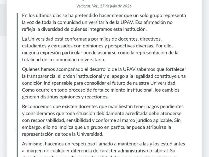 UPAV: Docentes y universitarios aclaran que manifestaciones no representan a la institución