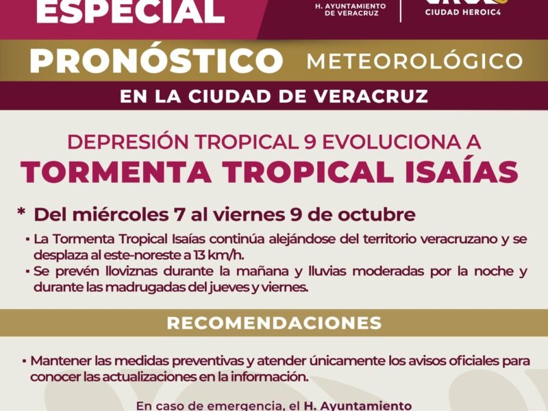 Mantiene Ayuntamiento de Veracruz vigilancia ante tormenta tropical Isaías