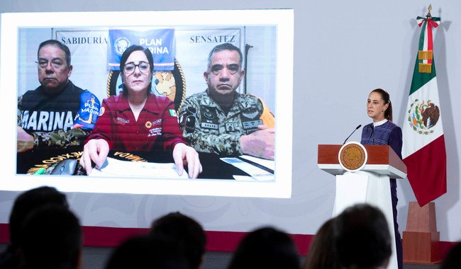 Continúa todo el apoyo del Plan Marina y el Plan DN-lll-E por el huracán Simon y la tormenta tropical Rachel: presidenta Claudia Sheinbaum